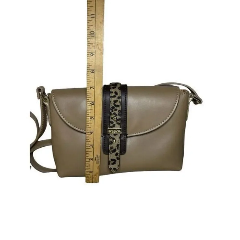 Spartina 449 Taupe Leather Hipster Crossbody Bag With Leopard Calf Hair Buckle‎